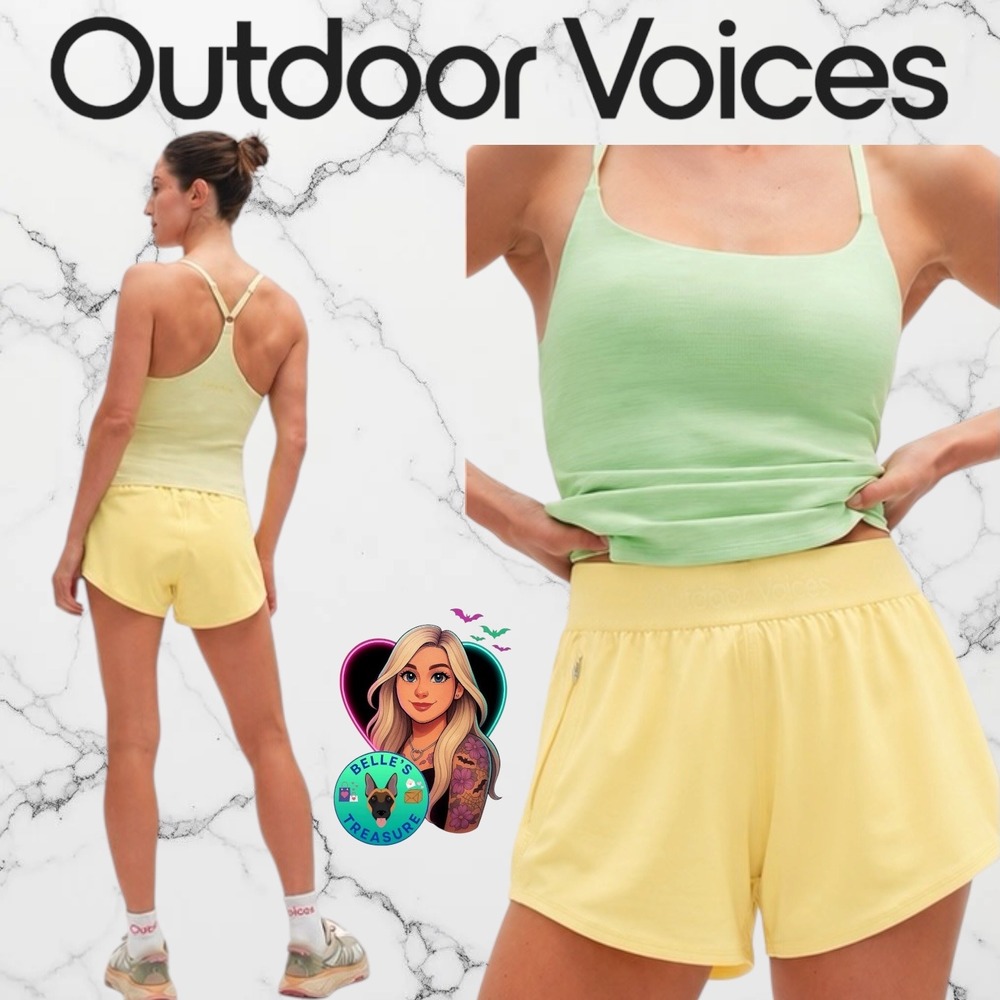 Outdoor Voices Women's Medium Relay Shorts Yellow Running Athletic Activewear